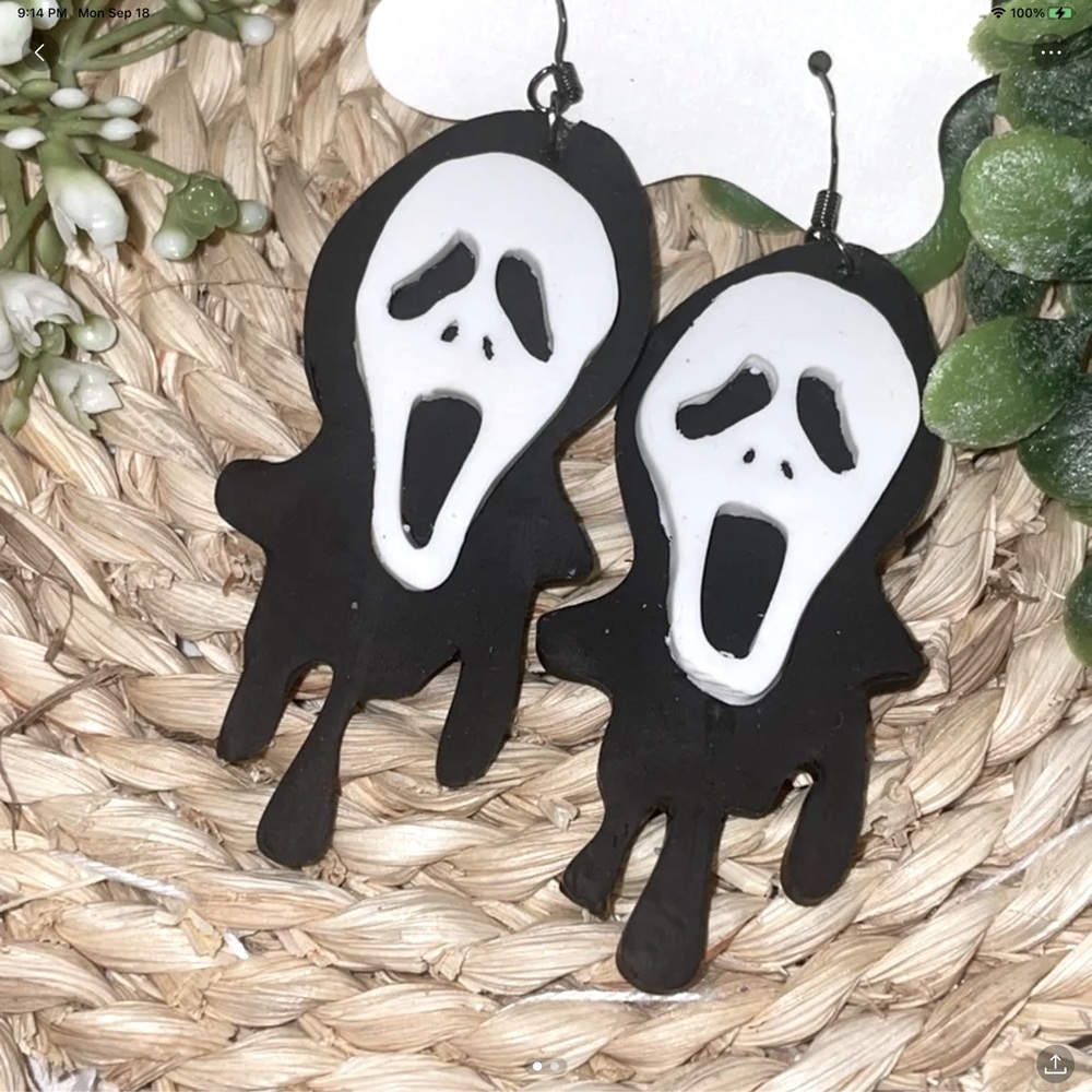 Ghostface polymer clay earrings for Halloween